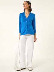 Roman Blue Pocket Front Stretch Blouse - Image 2 of 5
