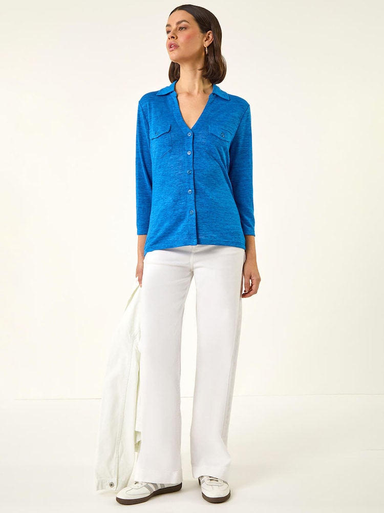 Roman Blue Pocket Front Stretch Blouse - Image 2 of 5