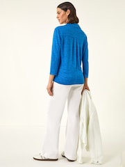 Roman Blue Pocket Front Stretch Blouse - Image 3 of 5