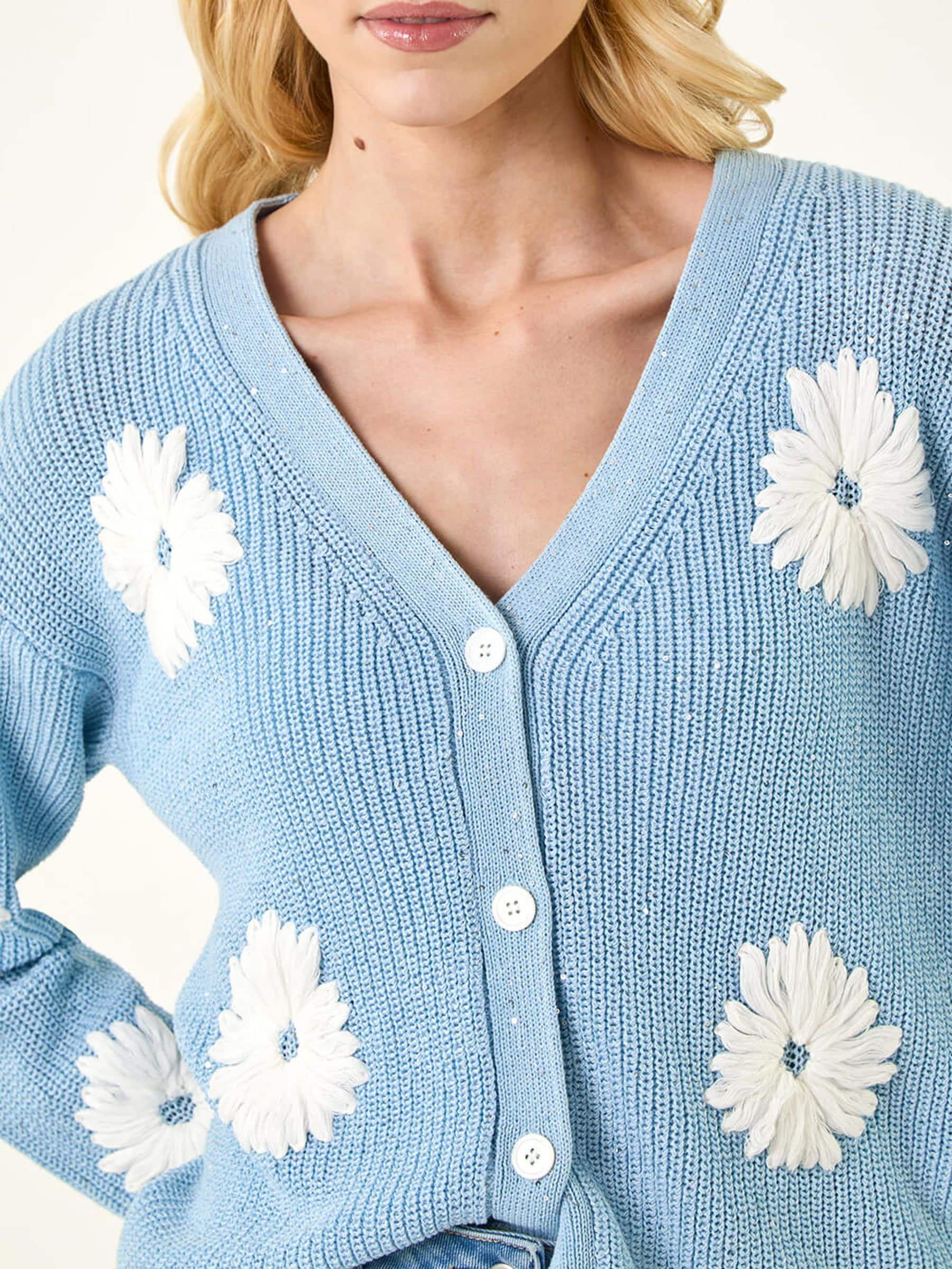 Buy Roman Blue Daisy Detail Knit Cardigan from the Next UK online shop