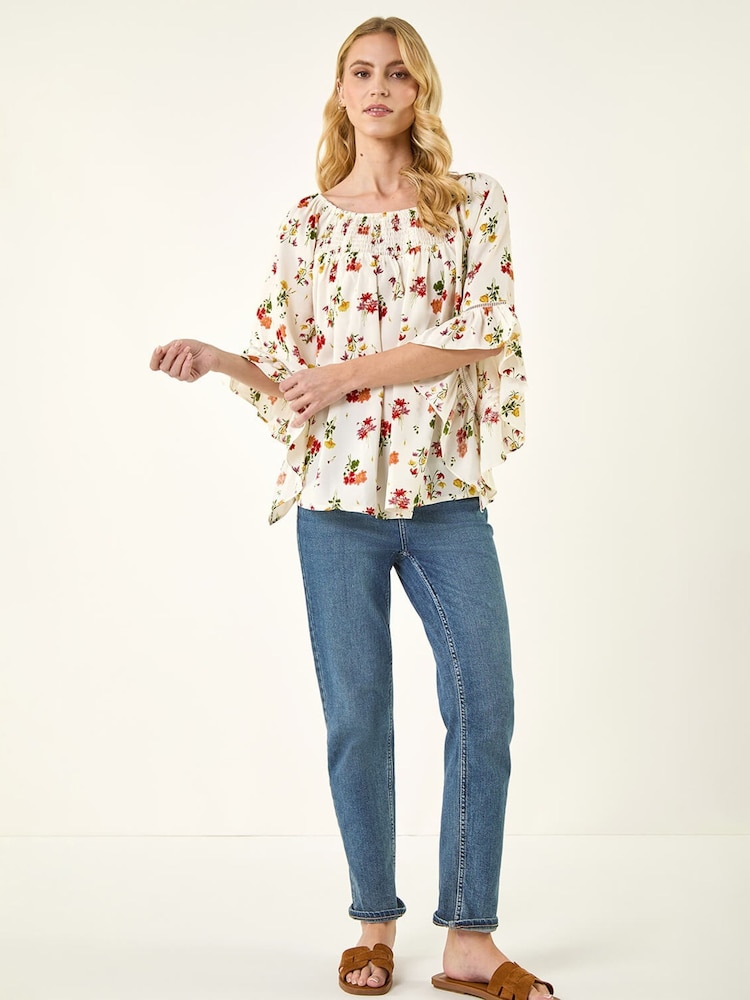 Roman Red Floral Print Bardot Top - Image 2 of 5