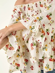 Roman Red Floral Print Bardot Top - Image 5 of 5