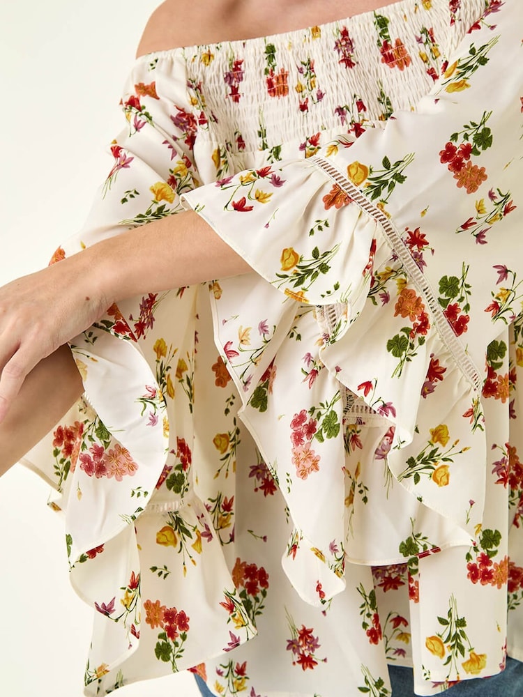 Roman Red Floral Print Bardot Top - Image 5 of 5