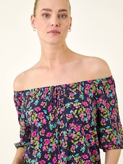 Roman Pink Floral Print Stretch Bardot Top - Image 1 of 5