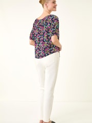 Roman Pink Floral Print Stretch Bardot Top - Image 3 of 5