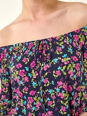 Roman Pink Floral Print Stretch Bardot Top - Image 5 of 5