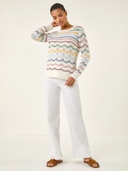 Roman White Stripe Wave Knit Jumper - Image 2 of 5