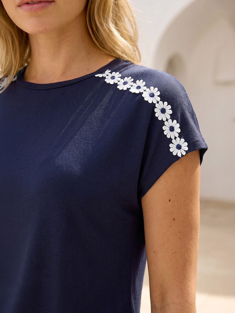 Roman Blue Daisy Shoulder Trim Top - Image 5 of 5