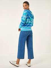 Roman Blue Textured V-Neck Knit Hoodie - Image 1 of 5