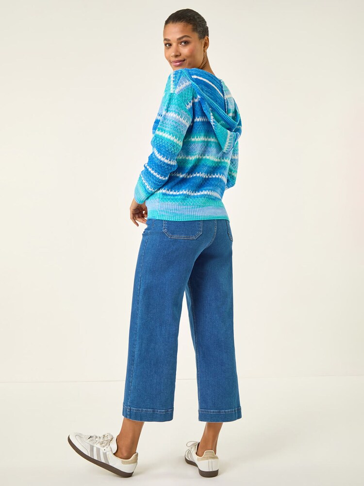 Roman Blue Textured V-Neck Knit Hoodie - Image 1 of 5