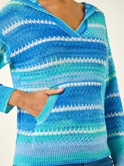 Roman Textured V-Neck Knit Hoodie - Afbeelding 6 van 6