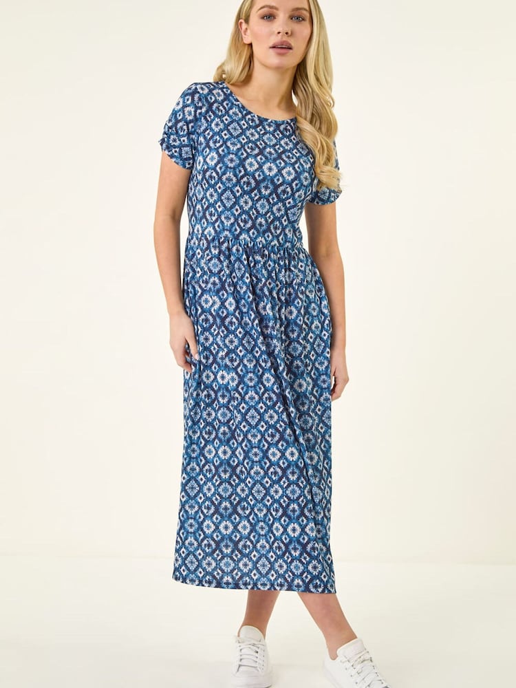 أزرق - Roman Petite Abstract Gathered Waist Dress - Image 2 of 5