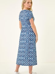 أزرق - Roman Petite Abstract Gathered Waist Dress - Image 3 of 5