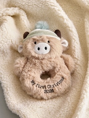 Natural Baby's First Christmas Soft Hamish the Highland Cow Rattle - Image 1 of 3