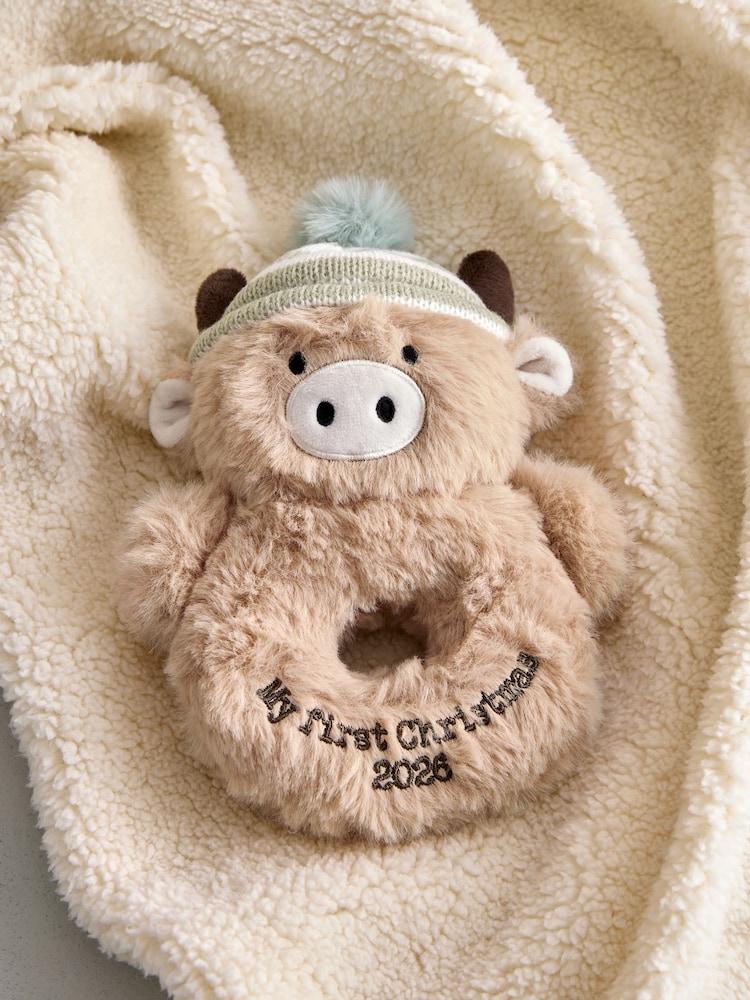 Natural Baby's First Christmas Soft Hamish the Highland Cow Rattle - Image 1 of 3