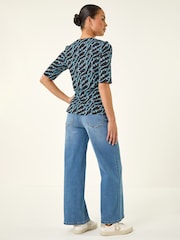 Roman Blue Petite Abstract Print Drawstring Top - Image 3 of 5