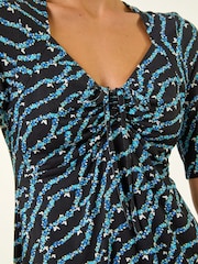 Roman Blue Petite Abstract Print Drawstring Top - Image 5 of 5