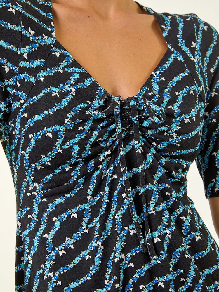 Roman Blue Petite Abstract Print Drawstring Top - Image 5 of 5