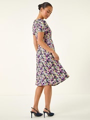 Roman Blue Petite Floral Side Tie Midi Dress - Image 3 of 5