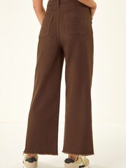 Roman Brown Petite Cotton Frayed Hem Trousers - Image 3 of 5