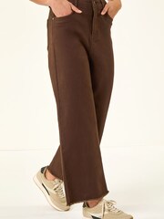 Roman Brown Petite Cotton Frayed Hem Trousers - Image 4 of 5