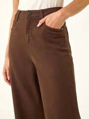 Roman Brown Petite Cotton Frayed Hem Trousers - Image 5 of 5