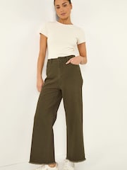 Roman Green Petite Cotton Frayed Hem Trousers - Image 1 of 5