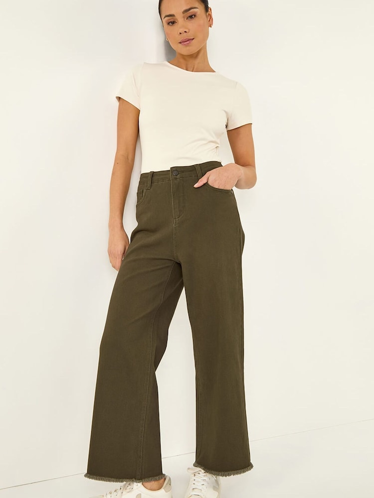 Roman Green Petite Cotton Frayed Hem Trousers - Image 1 of 5