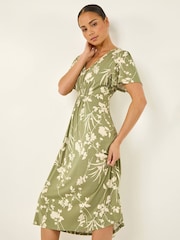 Roman Green Petite Floral Shirred Waist Dress - Image 1 of 5