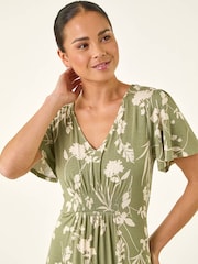 Roman Green Petite Floral Shirred Waist Dress - Image 2 of 5