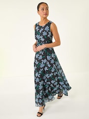 فستان ماكسي بكشكشة للأحجام الصغيرة من Roman - Image 1 of 5