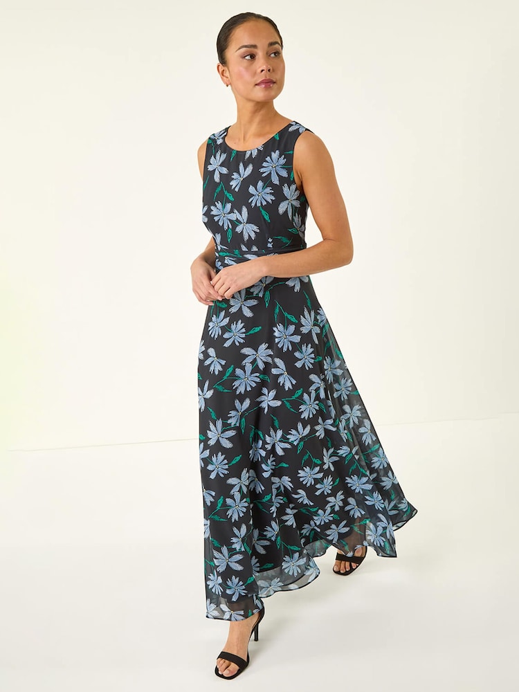 فستان ماكسي بكشكشة للأحجام الصغيرة من Roman - Image 1 of 5