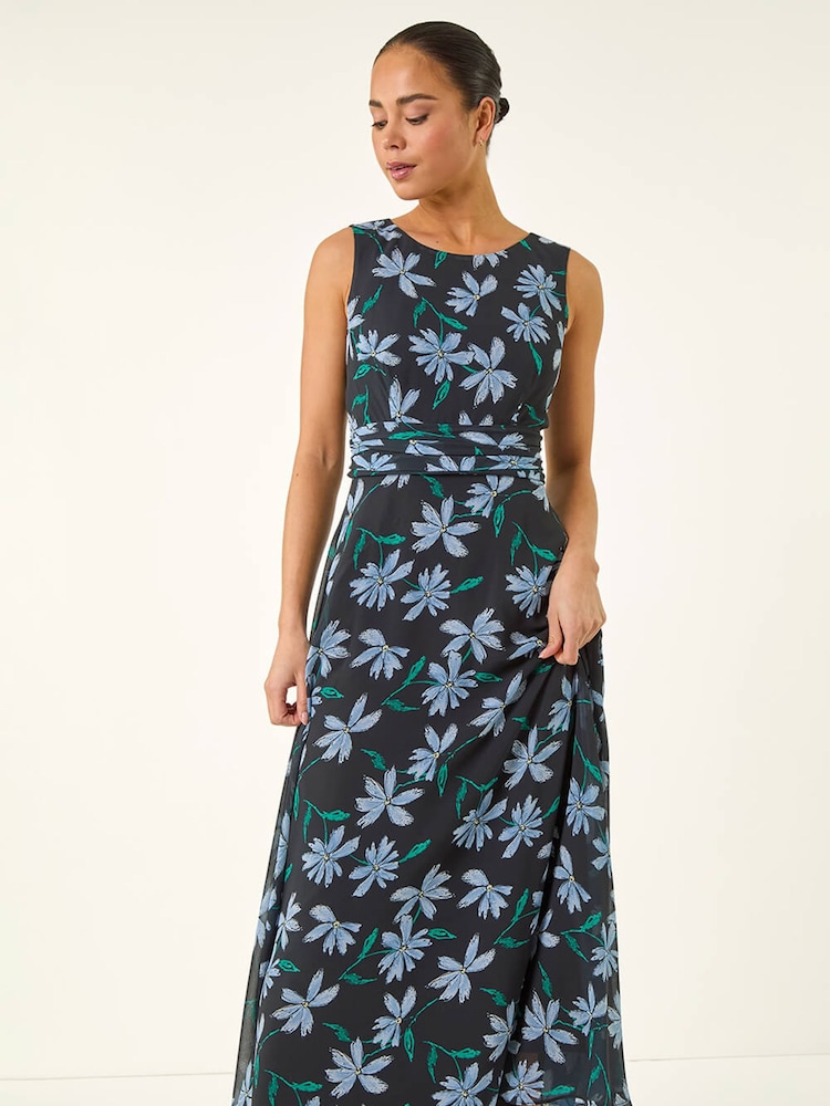 فستان ماكسي بكشكشة للأحجام الصغيرة من Roman - Image 2 of 5