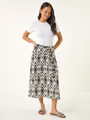 Roman Black Petite Geo Print Tie Waist Midi Skirt - Image 2 of 5