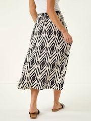 Roman Black Petite Geo Print Tie Waist Midi Skirt - Image 3 of 5