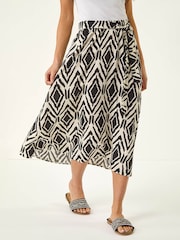 Roman Black Petite Geo Print Tie Waist Midi Skirt - Image 4 of 5