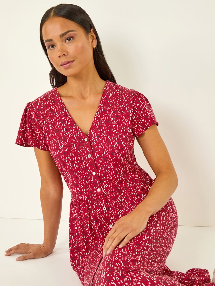 Roman Red Petite Abstract Spot Midi Dress - Image 1 of 5 Roman Red Petite Abstract Spot Midi Dress - Image 1 of 5