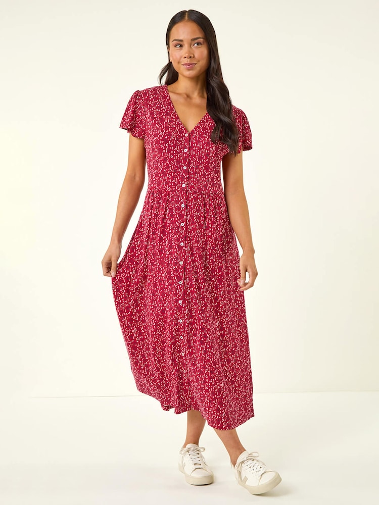Roman Red Petite Abstract Spot Midi Dress - Image 2 of 5 Roman Red Petite Abstract Spot Midi Dress - Image 2 of 5