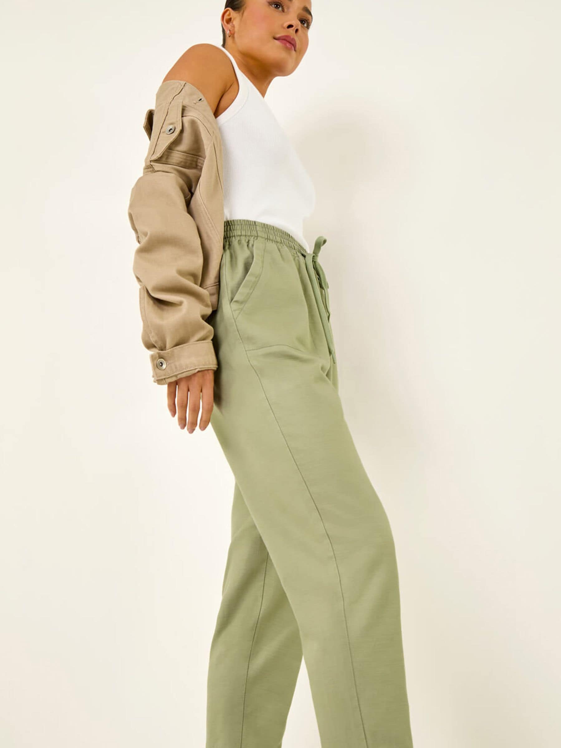 Roman Women's Green Petite Elasticated Waist Trousers
