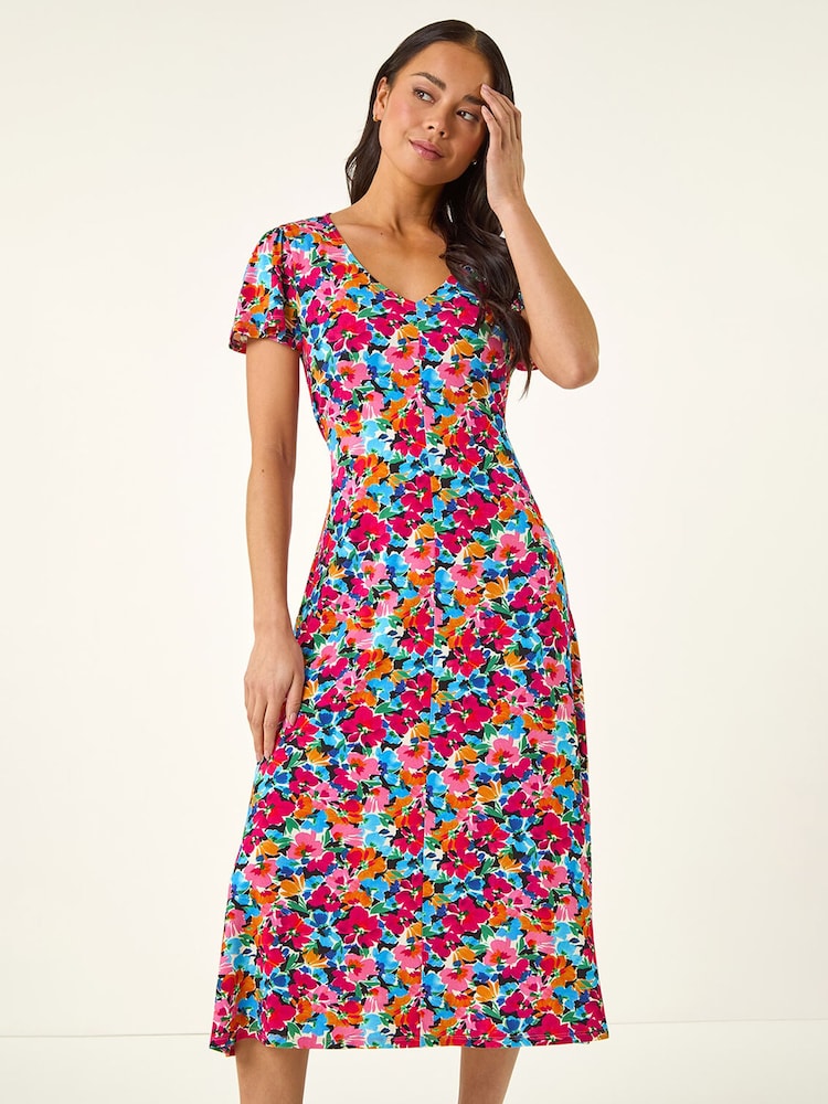 Roman – Midikleid mit floralem Print, Knopfleiste und Tasche, Petite - Bild 2 von 5