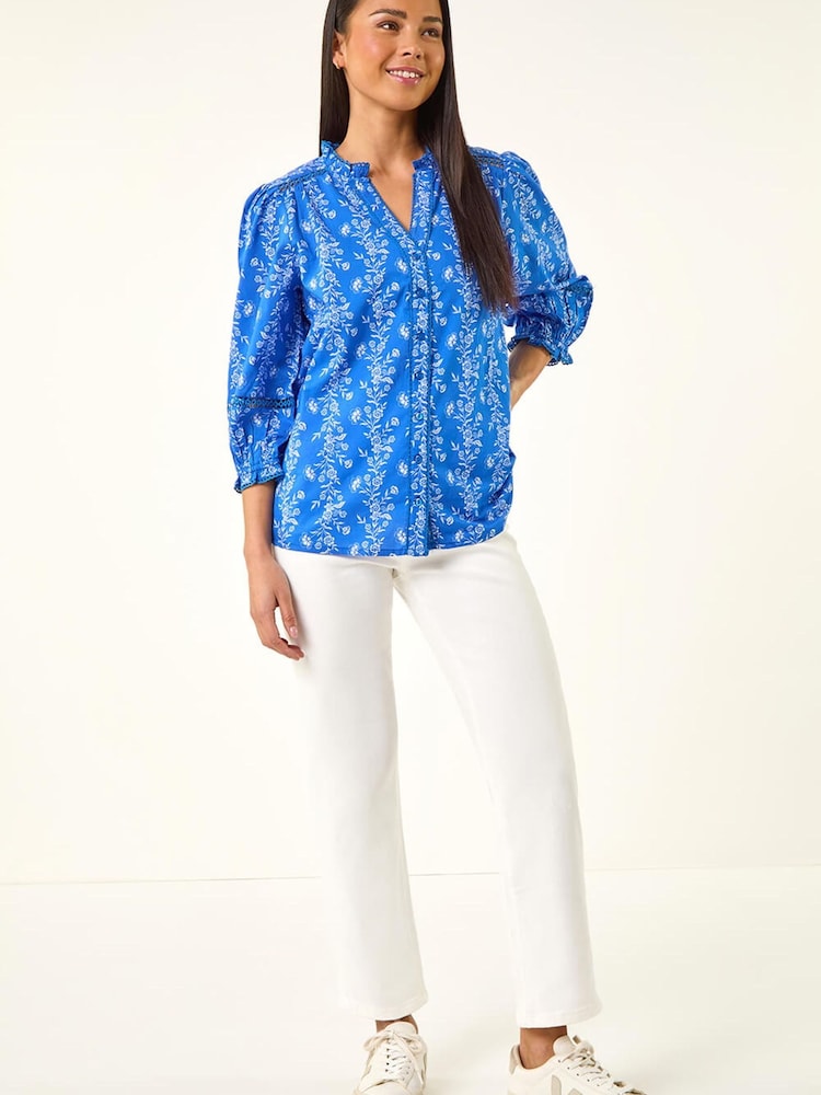 Roman Blue Petite Floral Buttoned Blouse - Image 2 of 5