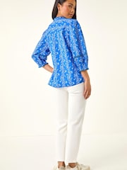 Roman Blue Petite Floral Buttoned Blouse - Image 4 of 5