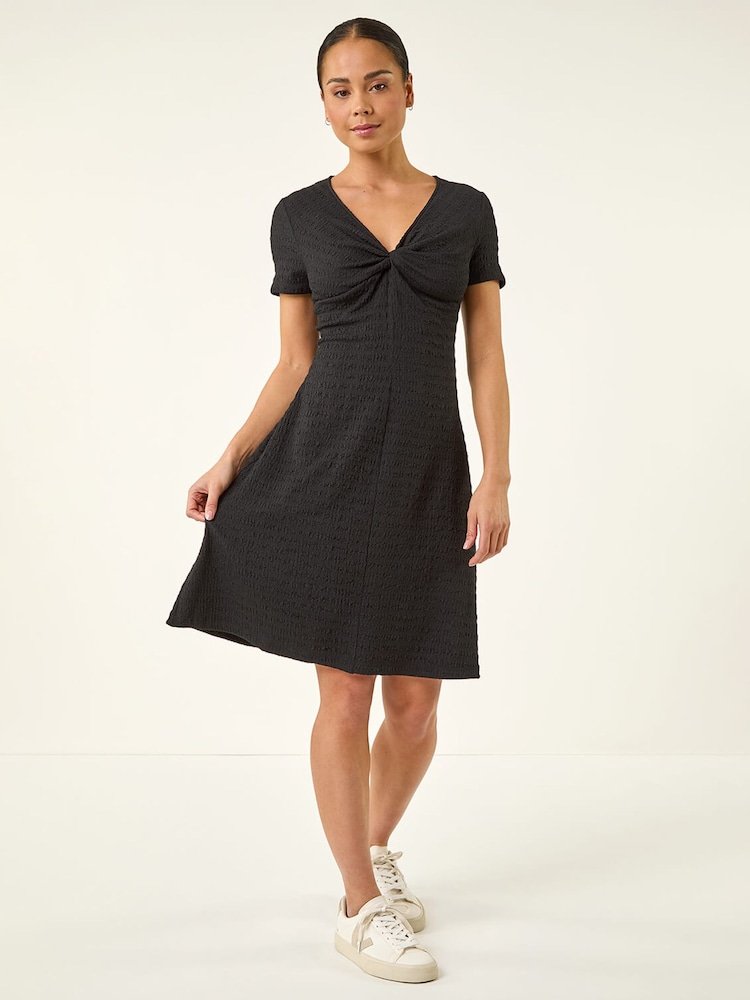 Roman Black Petite Textured Twist Front Dress - Image 2 of 5 Roman Black Petite Textured Twist Front Dress - Image 2 of 5