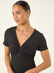 Roman Black Petite Textured Twist Front Dress - Image 4 of 5