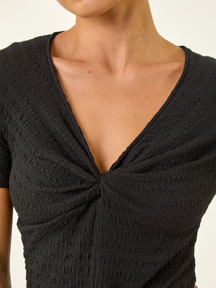 Roman Black Petite Textured Twist Front Dress - Image 5 of 5 Roman Black Petite Textured Twist Front Dress - Image 5 of 5