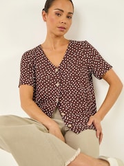 Roman Brown Petite Spot V-Neck Blouse - Image 1 of 5