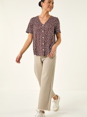 Roman Brown Petite Spot V-Neck Blouse - Image 2 of 5