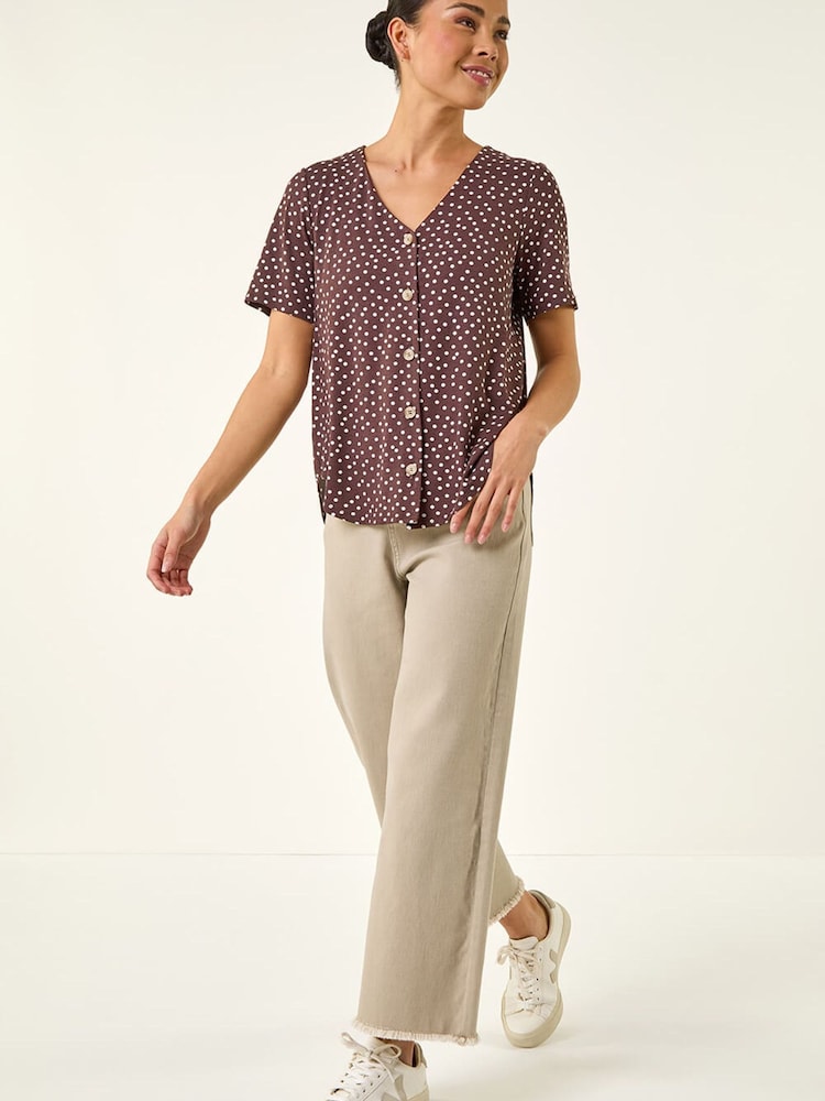 Roman Brown Petite Spot V-Neck Blouse - Image 2 of 5