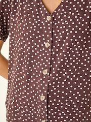 Roman Brown Petite Spot V-Neck Blouse - Image 5 of 5