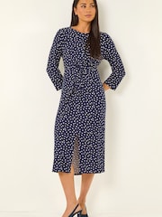 Roman Blue Petite Spot Front Knot Dress - Image 1 of 5